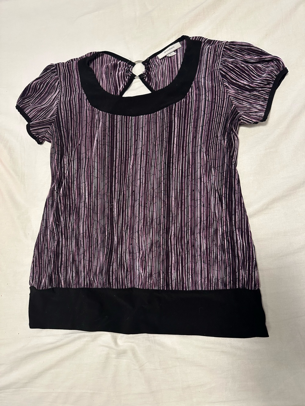 dressbarn Black & Purple Striped Short Sleeve Top